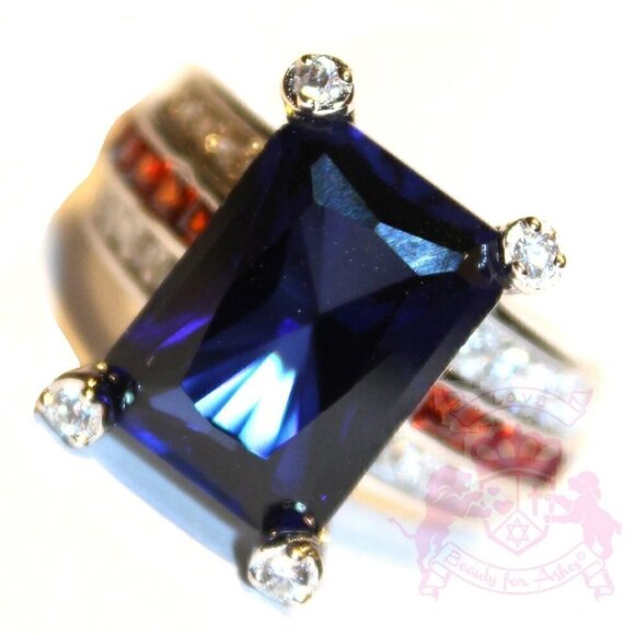 USA American Flag Independence Day Patriot Blue Red White Cz 925 Silver Ring 10 - Picture 3 of 8